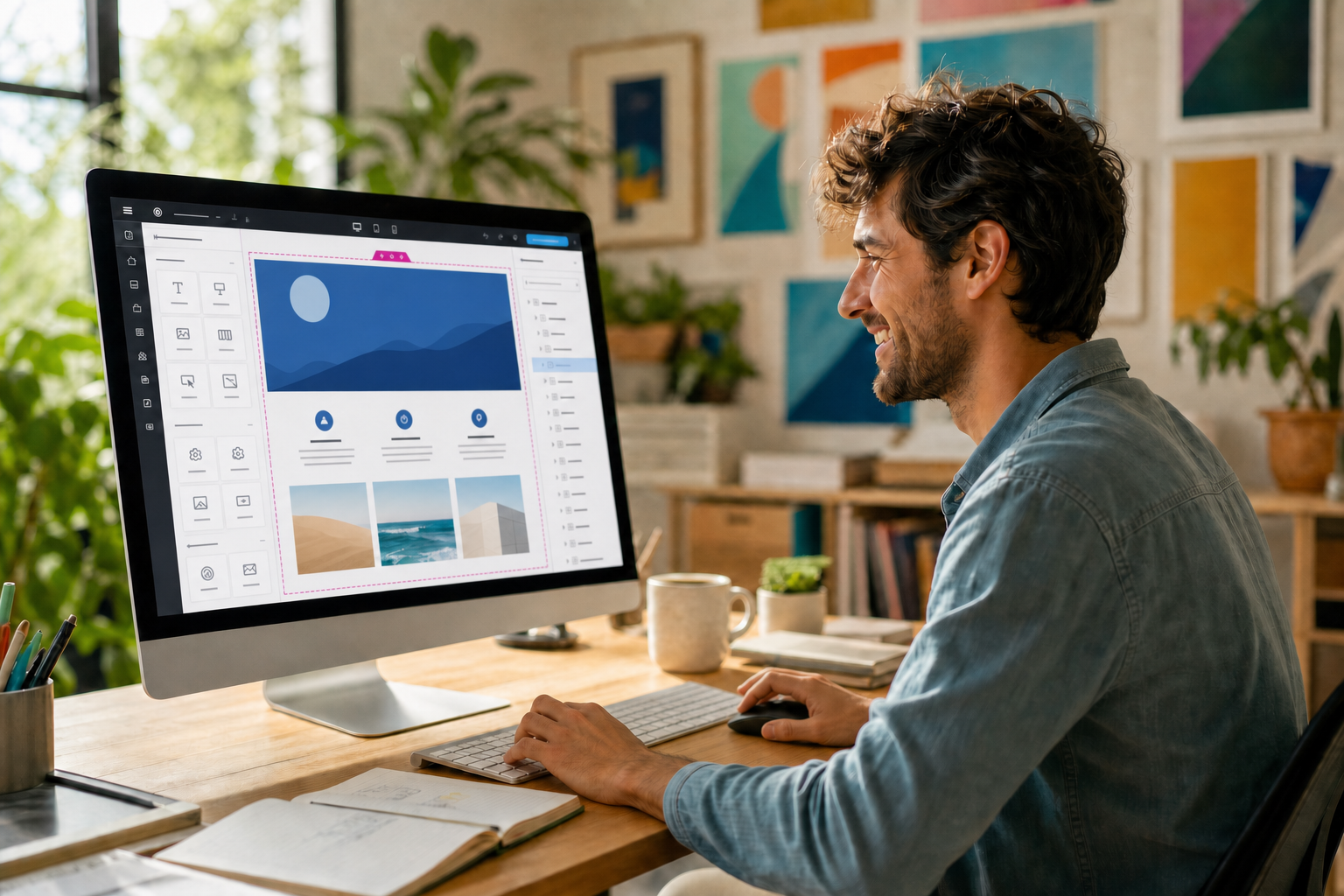 Designer working with both hands at an Elementor page with a highlighted section