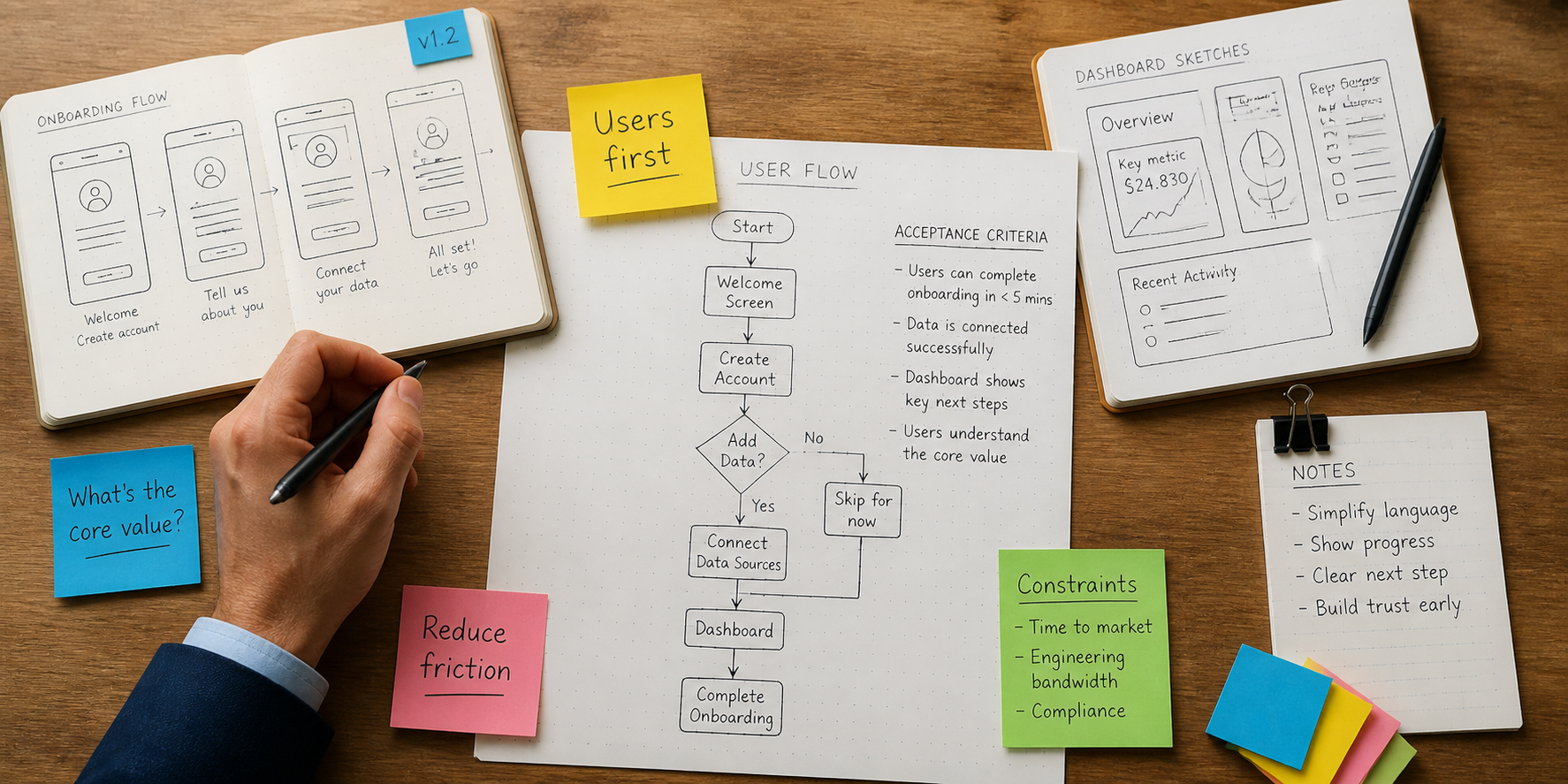Product planning materials, user flow, and acceptance criteria