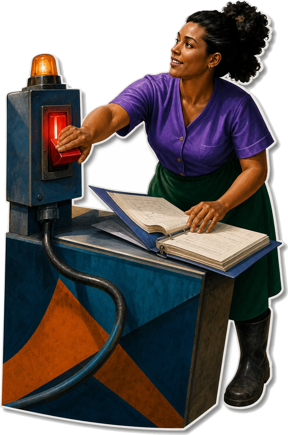 Illustrated operator following written guidance